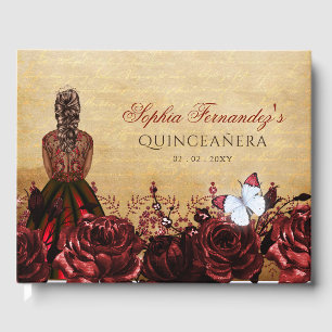 Vintage Princess Red Butterfly Quinceañera  Guest Book