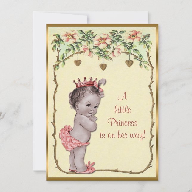 Vintage Princess Roses & Hearts Baby Shower Invitation (Front)