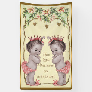 Vintage Princess Twins Roses and Hearts Banner