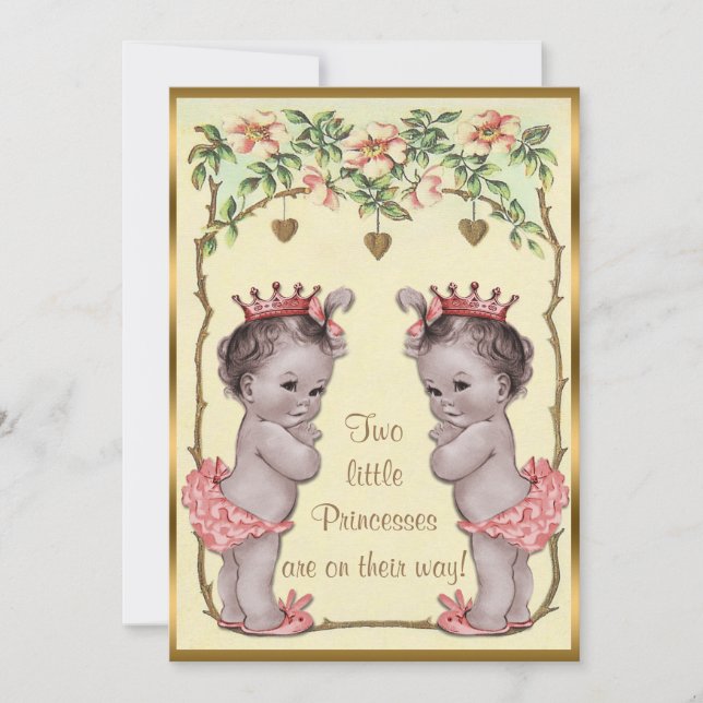 Vintage Princess Twins Roses & Hearts Baby Shower Invitation (Front)