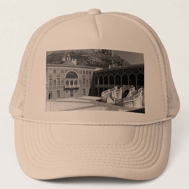 Vintage Principality Monaco palace courtyard Trucker Hat (Front)