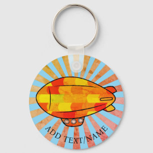 Vintage Print Blimp Ballon Sunny Sky Key Ring