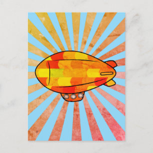 Vintage Print Blimp Ballon Sunny Sky Postcard