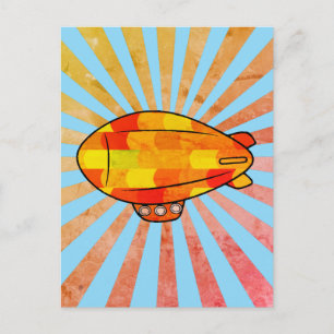 Vintage Print Blimp Ballon Sunny Sky Postcard