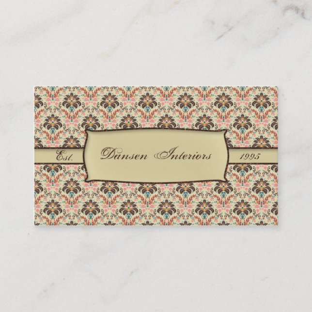 Vintage Print Damask Business Card (Front)