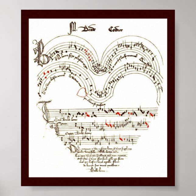 Vintage Print , Medievil music in heart shape (Front)