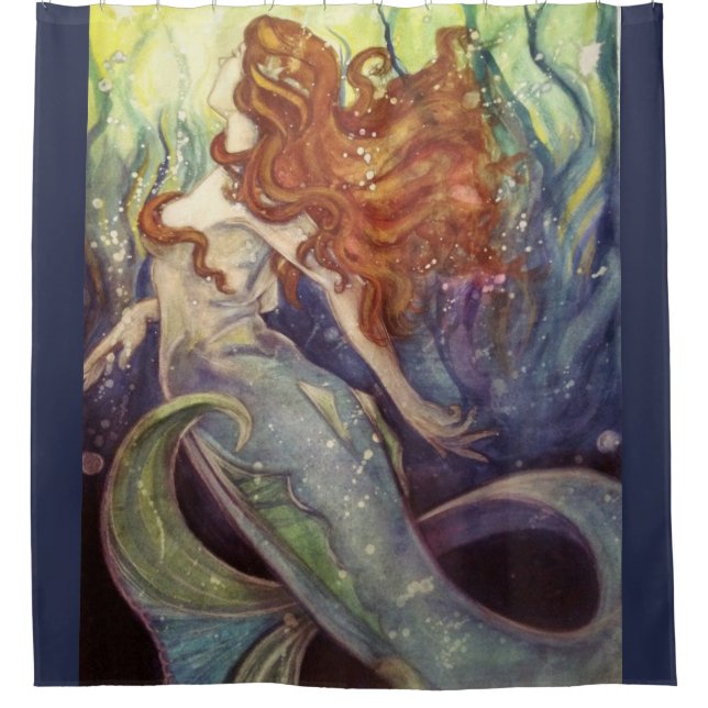 vintage print mermaid shower curtain (Front)
