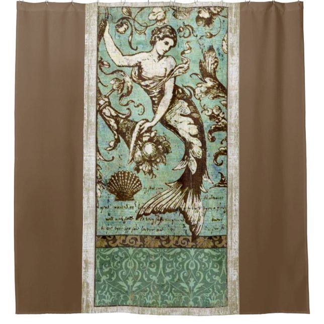 vintage print mermaid shower curtain (Front)