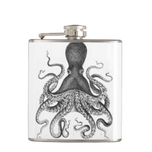 Vintage Print Octopus Hip Flask