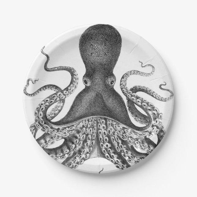Vintage Print Octopus Paper Plate (Front)