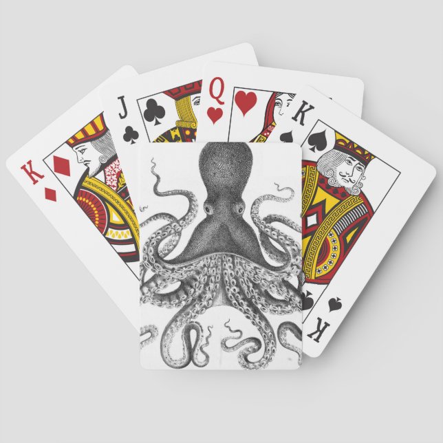 Vintage Print Octopus Playing Cards (Back)