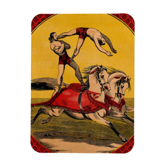 Vintage Print Of Bareback Riders Perfoming Stunts Magnet (Vertical)