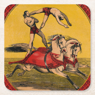 Vintage Print Of Bareback Riders Perfoming Stunts Square Paper Coaster