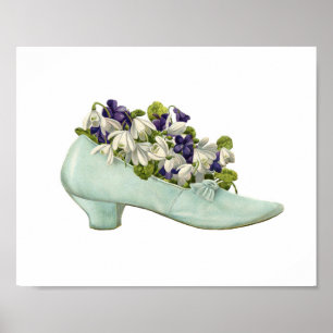 Vintage Print Of Shoe Filled With Wildflowers