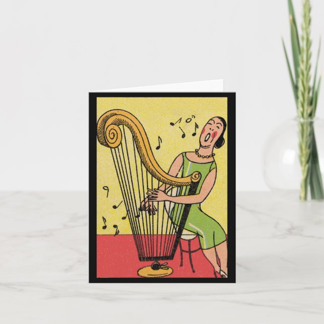 Vintage Print of Woman Playing Harp Card (Front)