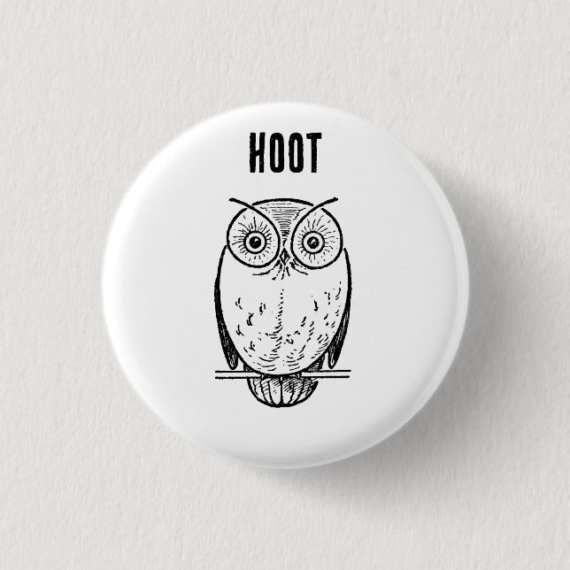 Vintage Print Owl Hoot 3 Cm Round Badge (Front)