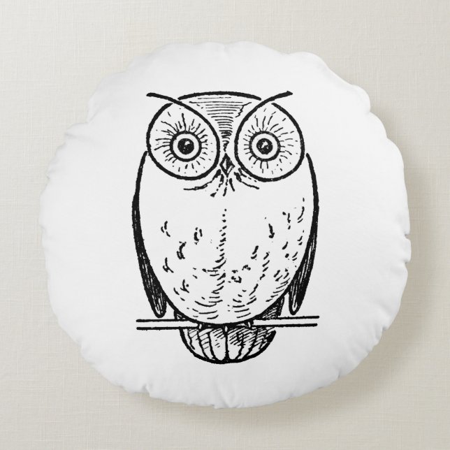 Vintage Print Owl Hoot Round Cushion (Front)