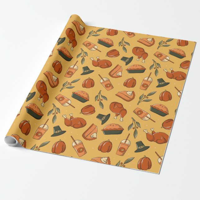 Vintage print pattern thanksgiving wrapping paper (Unrolled)