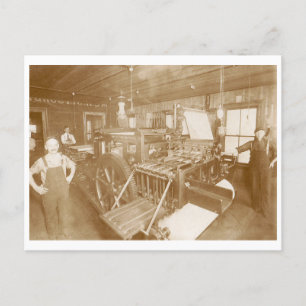 Vintage printing press photo postcard