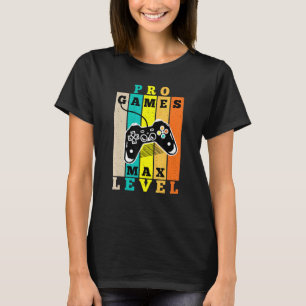 Vintage Pro Games Max Level Video Gamer Player Sun T-Shirt