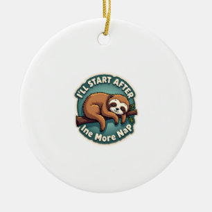 Vintage Procrastination Sloth Funny Student Shirt  Ceramic Tree Decoration