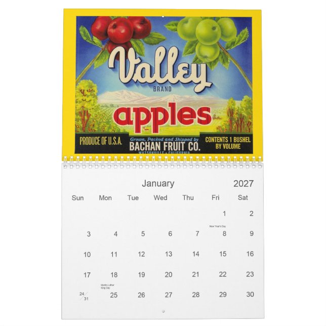 Vintage Produce Crate Labels Wall Calendar (Jan 2027)