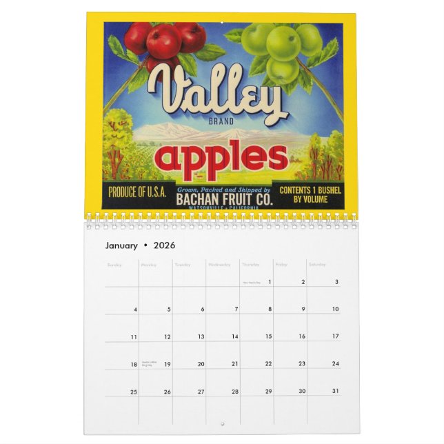 Vintage Produce Crate Labels Wall Calendar (Jan 2026)