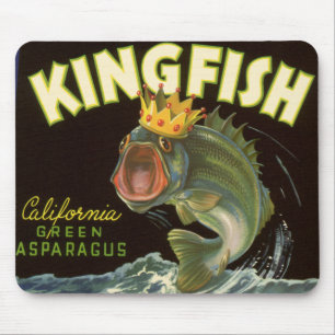 Vintage Product Can Label Art, Kingfish Asparagus Mouse Mat