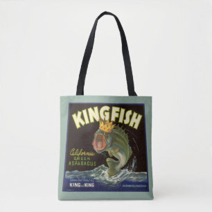 Vintage Product Can Label Art, Kingfish Asparagus Tote Bag