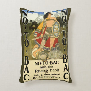 Vintage Product Label Art, No To Bac, Quit Smoking Decorative Cushion
