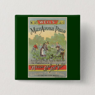 Vintage Product Label Art, Wells May Apple Pills 15 Cm Square Badge