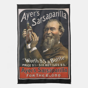 Vintage Product Label, Ayer's Sarsaparilla Drink Tea Towel