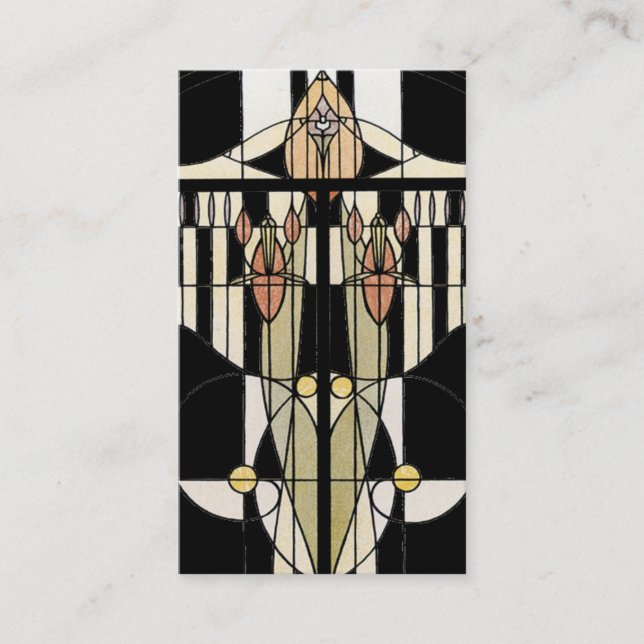 Vintage Profile Card Stained Glass Panel Black (Front)