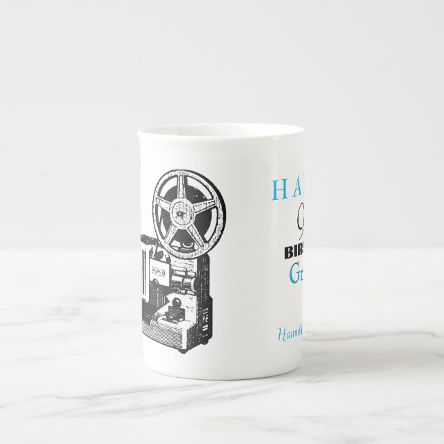 Vintage Projector personalised 90th Birthday Mug (Front)