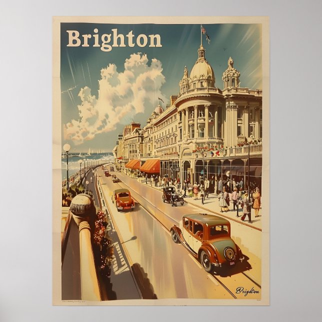 Vintage Promenade in Sunny Brighton Poster (Front)
