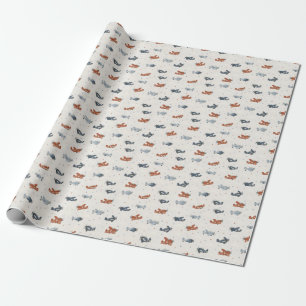 Vintage Propeller Aeroplane Pattern Navy Blue Wrapping Paper