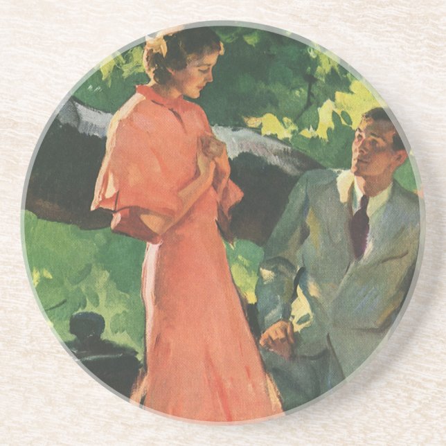Vintage Proposal; Will You Marry Me? Coaster (Front)