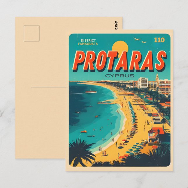 vintage Protaras cyprus holiday on beach gift Postcard (Front/Back)