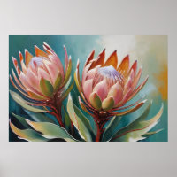Vintage Protea Painting Botanical 