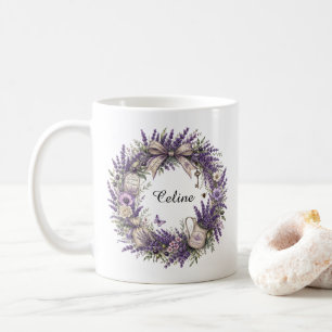 vintage provence lavender wreath coffee mug