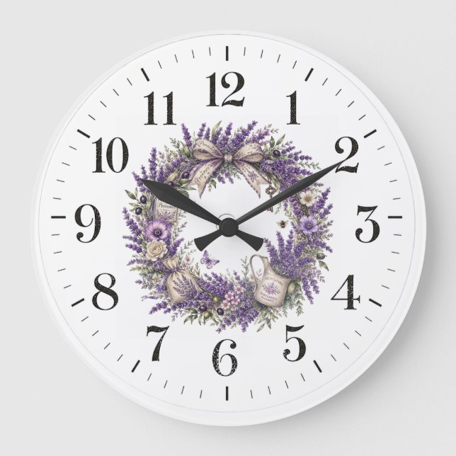 vintage provence lavender wreath large clock (Front)