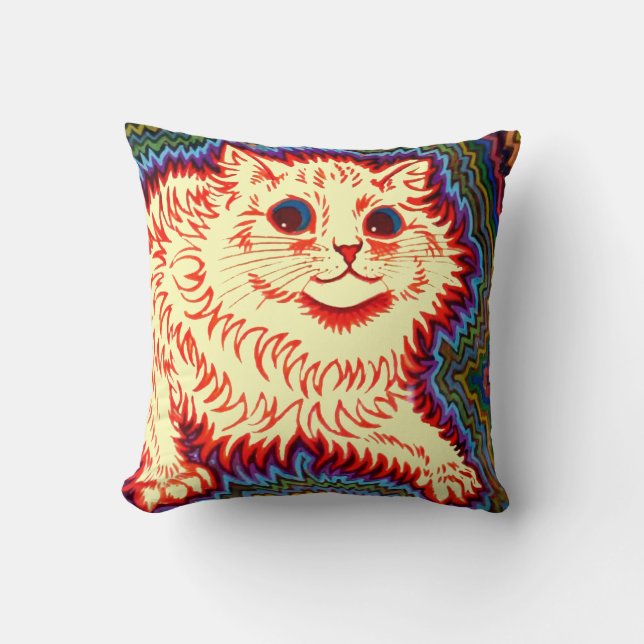 Vintage Psychedelic Cat by Louis Wain Cushion (Front)