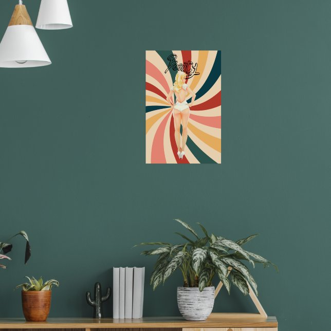 Vintage, psychedelic pin up girl in white poster (Living Room 1)