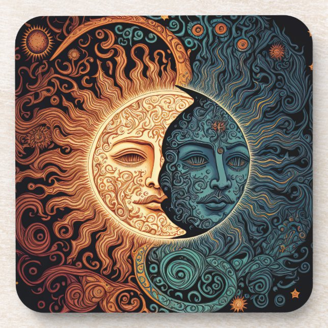 Vintage Psychedelic Sun and Moon Coaster (Front)