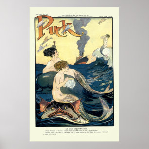 Vintage Puck Cover with Mermaids Poster