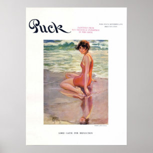 Vintage Puck Magazine Cover Poster, Beach Poster
