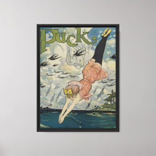 Vintage Puck Magazine Cover Woman Diving Canvas Print