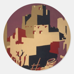 Vintage Pueblo WPA National Parks Travel Poster Classic Round Sticker