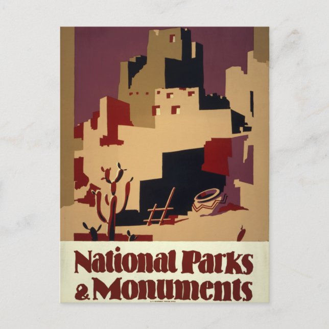 Vintage Pueblo WPA National Parks Travel Poster Postcard (Front)