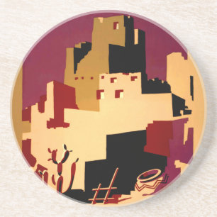 Vintage Pueblos of the Southwest WPA Poster Art Coaster